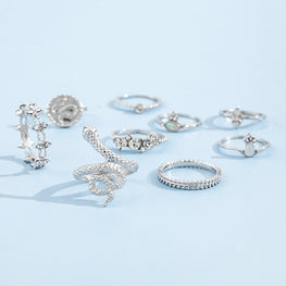 Fashion And Creative Snake-shaped Diamond Leaf Ring Nine-piece Set